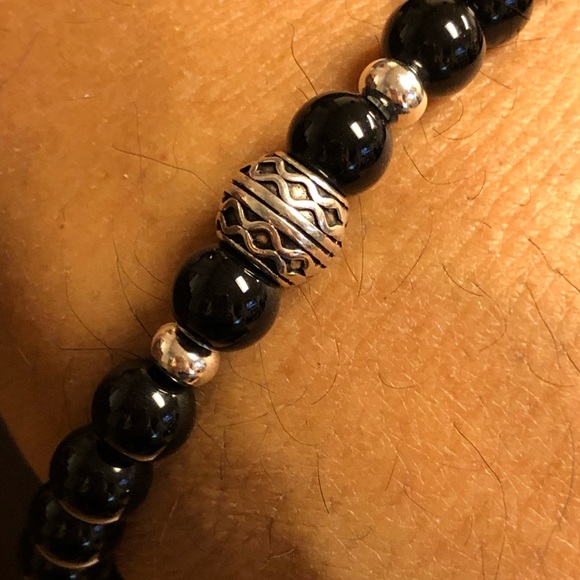 Men Bracelet elastic Ónix Silver Plated - Picture 2 of 2